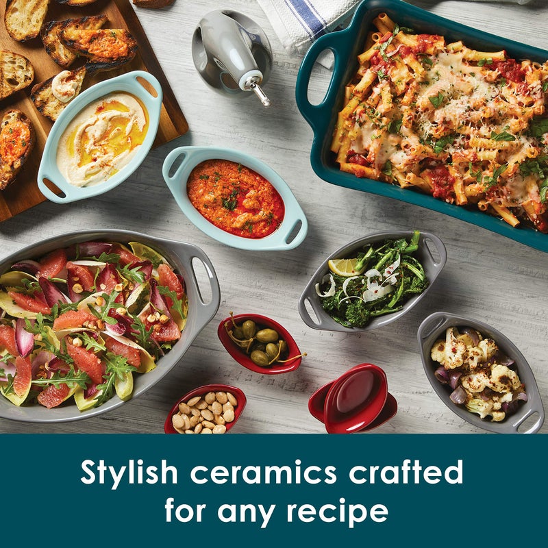 Rachael Ray Ceramics Bubble and Brown Oval Baker Set, 2-Piece, Marine Blue - Image 4